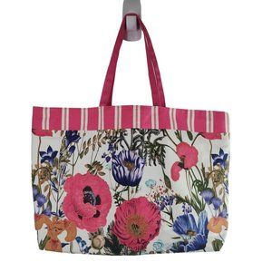 Estee Lauder Tote Bag Pink Floral Stripes Large Cotton Canvas Beach Bag